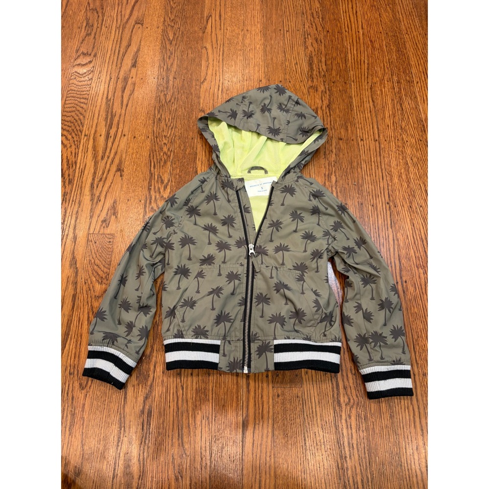 Rockets of Awesome Kids Olive Green Palm Tree Print Hooded Windbreaker Jacket 5